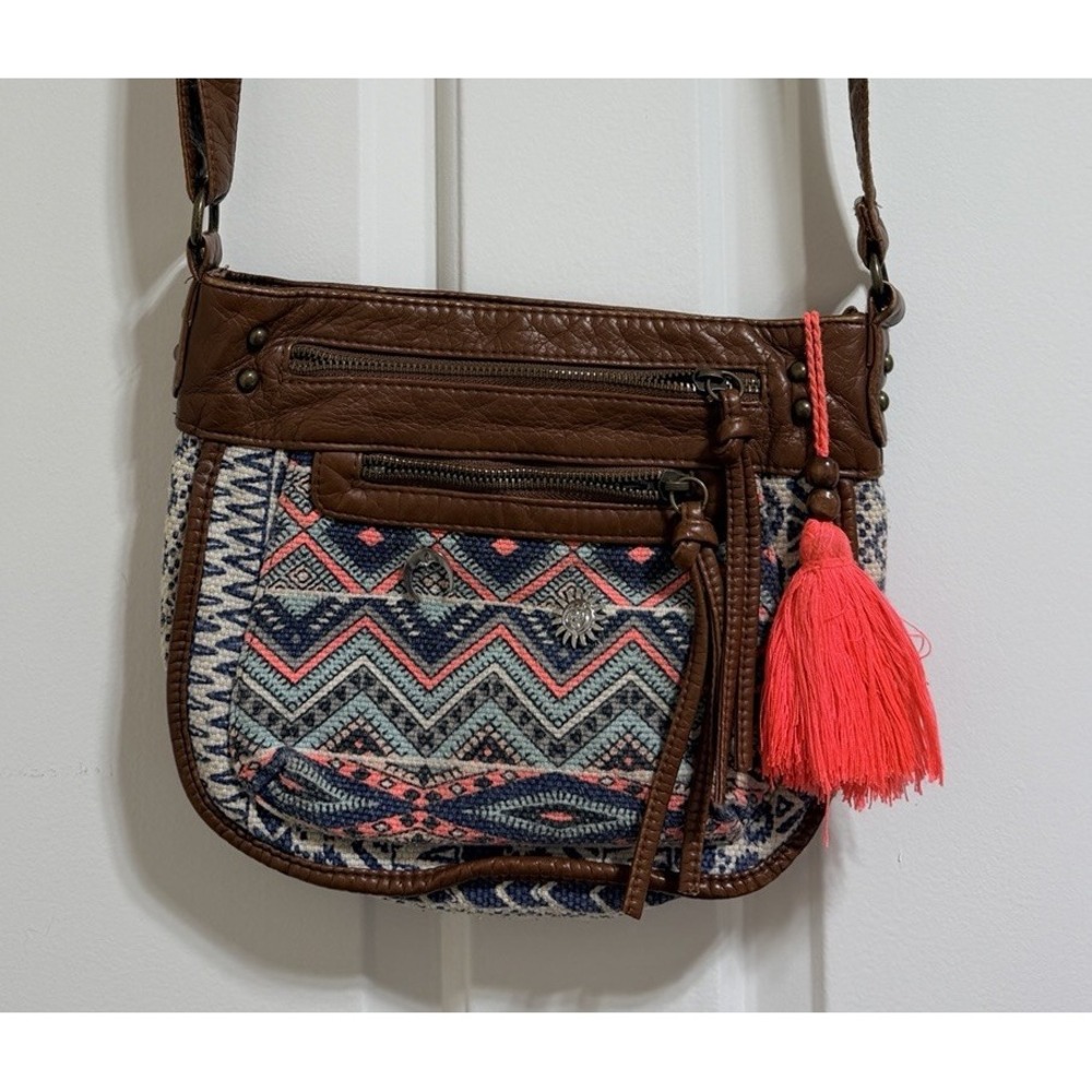 Western Crossbody Bag Leather Woven Wool Aztec Southwestern Boho New Daja Design